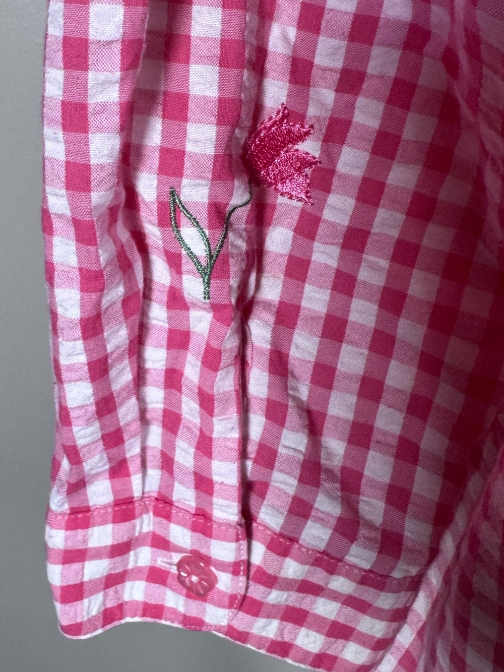 Teddi Pink Gingham Embroidered Tulip Floral VTG Country Cottagecore Blouse Sz PM - Picture 7 of 11